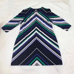 Pre-Owned ICE Blue Colorful Knee Length Dress Diagonal Stripes 3/4 Sleeve Sz XL